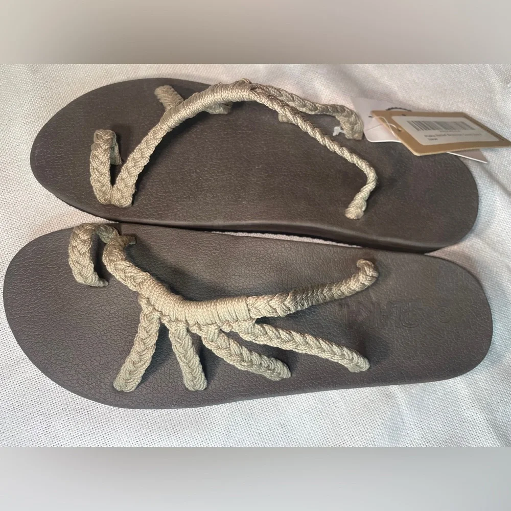 Women’s Braided Rope Toe-Loop Sandals - Taupe on Brown - Picture 8 of 8